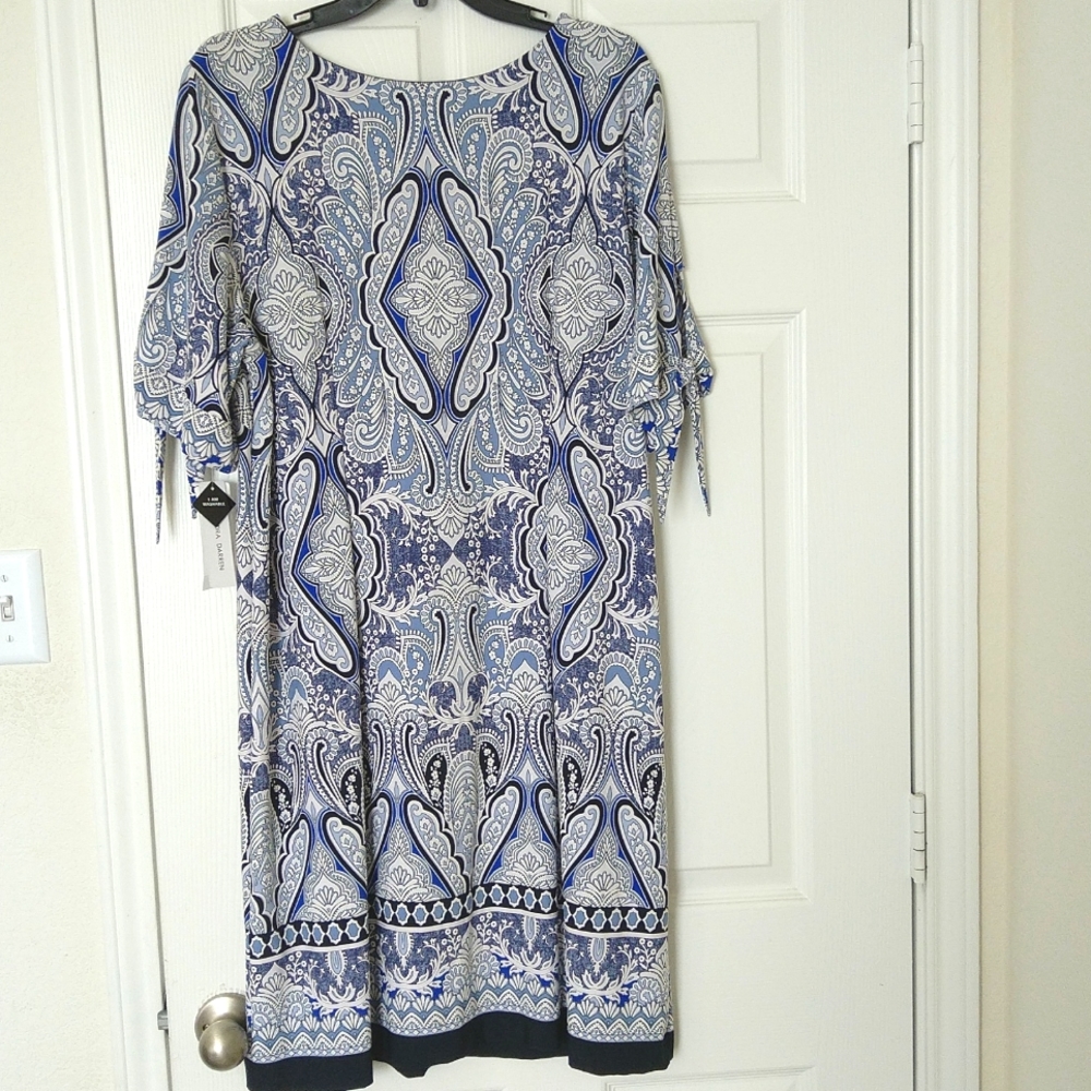 New Sandra Darren women's square neck, tie sleeve, paisley floral dress size 1X - Picture 6 of 9